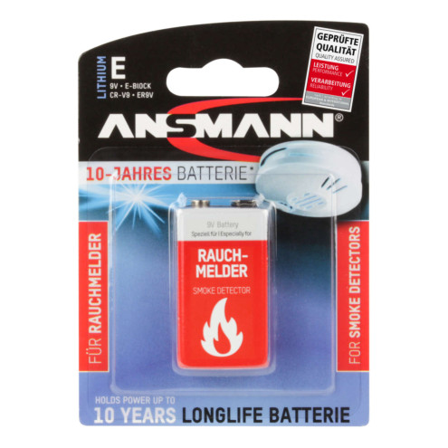 Ansmann Lithium Battery for Smoke Detector, 9V Block
