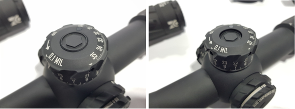 A tactical turret on a Zero Compromise Optic 5-27x56 rifle scope A tactical turret on a Zero Compromise Optic 5-27x56 rifle scope